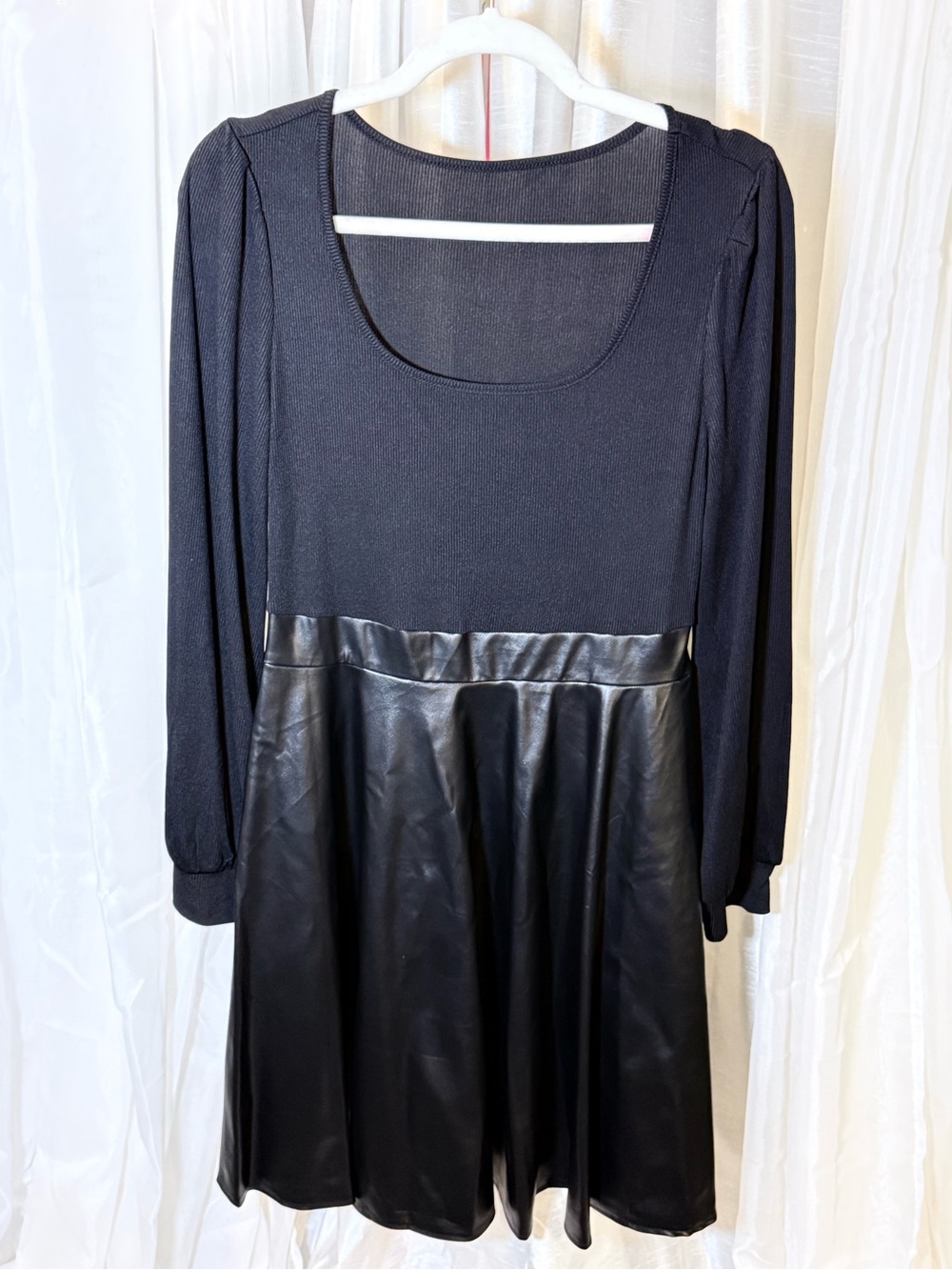 Acer Black Long-Sleeve Faux Leather Skater Dress